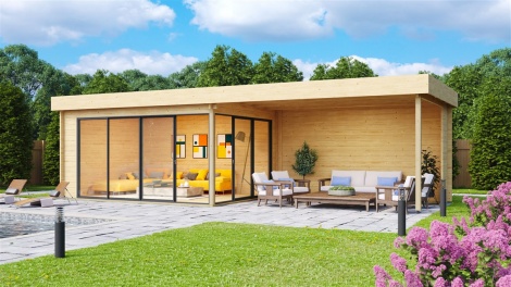 Garden Room with a Large Covered Terrace ALU Concept 70 A + TC | 9.4 x 3.7 m (30'11'' + 12'1'') 70 mm