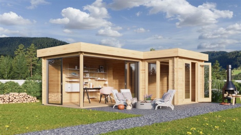 Corner log cabin ALU Concept QUINTA 70 | 6.8 x 4.8 m (22'4'' x 15'9'') 70 mm