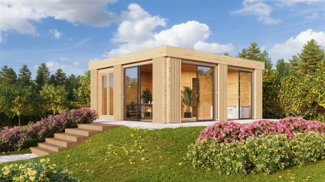 NEW! ALU Concept Sauna Cabin DOLCE 70 | 6 x 5.4 m (19'8'' x 17'8'') 70 mm