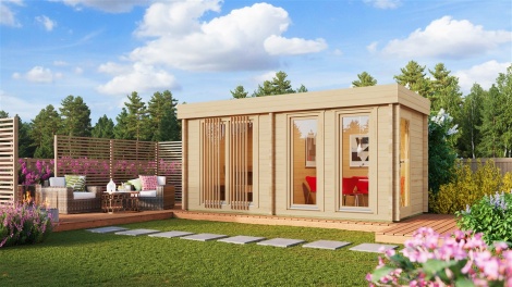Compact modern sauna cabin GIUSTO 70 | 5.4 x 2.6 m (17'8'' x 8'4'') 70 mm