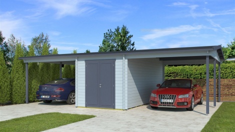 Two carports with a shed, the HANS 44 | 9.6m x 6.1m (31' 6'' x 20' 1'') 44mm