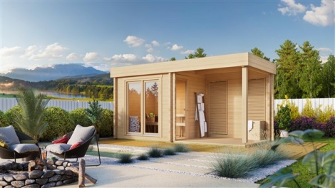 BEST SELLER | Sauna room with a terrace MOSSO 70 | 5.3 x 2.6 m (17'2'' x 8'5'') 70 mm